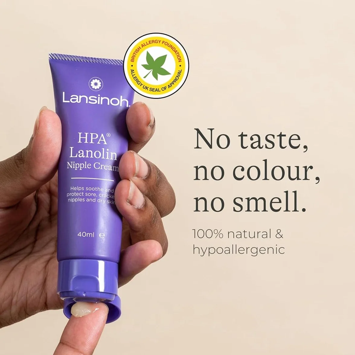 Lansinoh HPA Lanolin Nipple Cream for sore nipple & cracked skin, 100% natural single ingredient, breastfeeding essential, tasteless, odourless, hospital bag, moisturising, 40ml