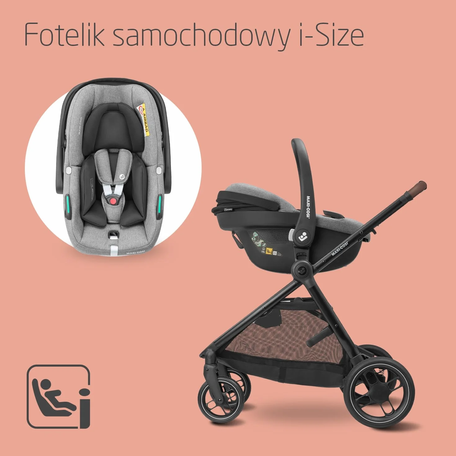 Maxi-Cosi Zelia S Trio Wielofunkcyjny Wózek Dziecięcy 3w1, 0–4 Lata, do 22 kg, Składany, Kompakt i Odchylany Wózek Spacerowy z Fotelik Samochodowy CabrioFix S i-Size i Torbą z Akcesoriami, Szary