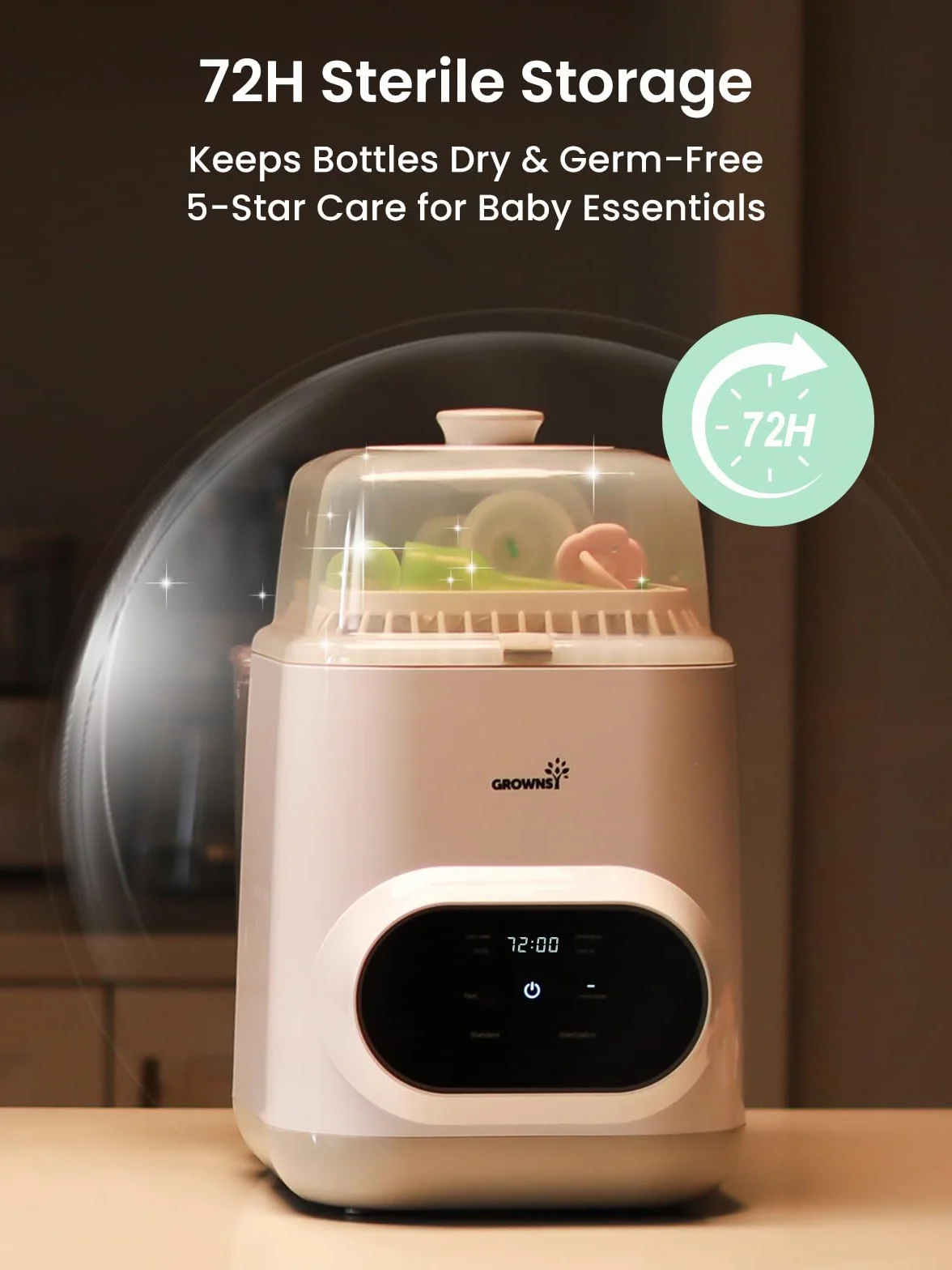 Grownsy EaseClean Bottle Washer Pro | Elektryczny Płuczko-Suszarko-Sterylizator | Do Butelek, Akcesoriów Laktatora | Mycie bez Ręcznego Płukania