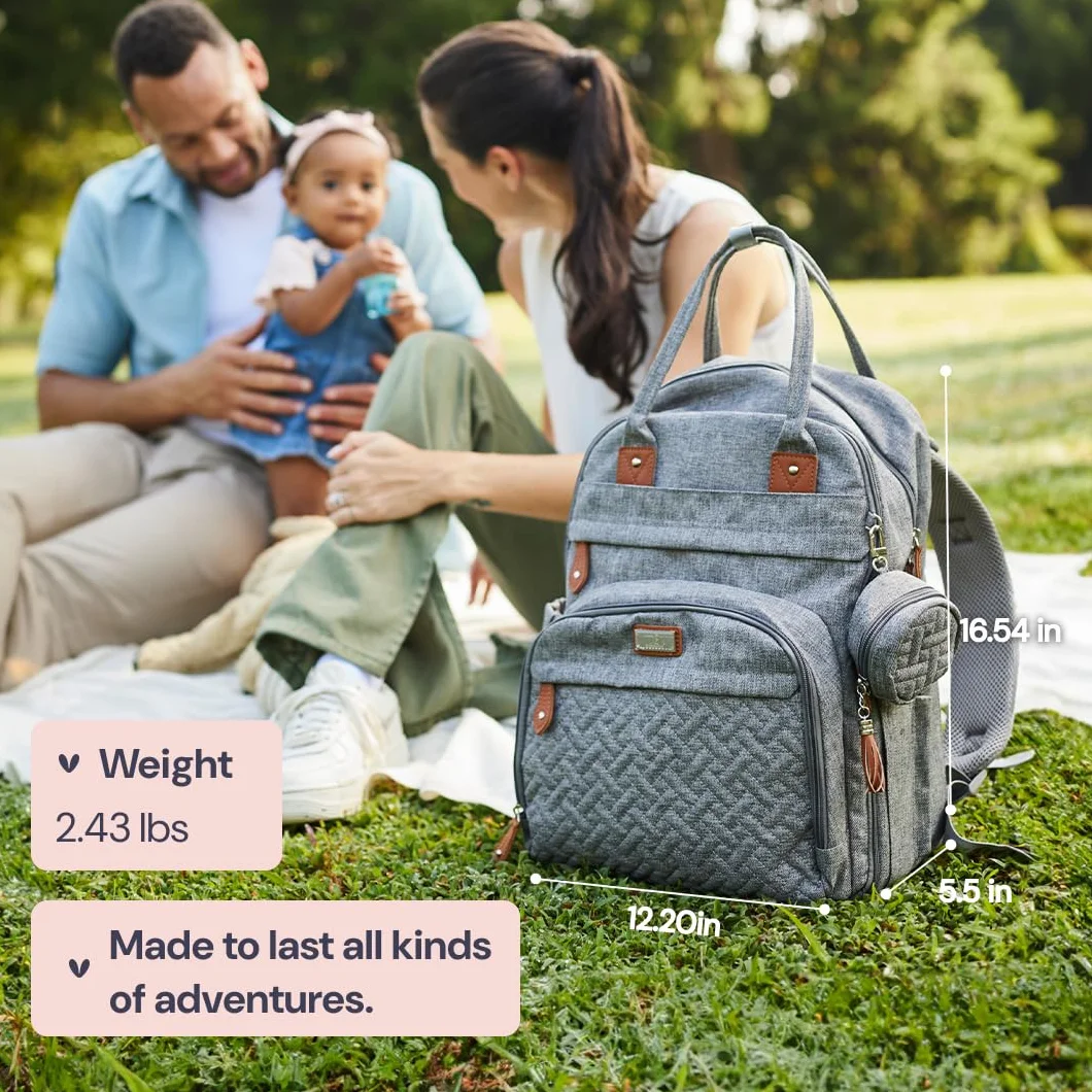 BabbleRoo Torba do przewijania, plecak, duża pojemność, 17 kieszeni, odporna na działanie wody, z nakładką do przewijania, zdejmowanym uchwytem na smoczek, paskami do wózka dziecięcego, plecak