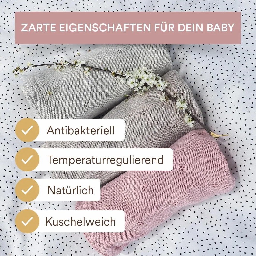 MayLily Kocyk niemowlęcy z wełny merynosów 80 x 100 cm 100% wełna merynosów hipoalergiczny