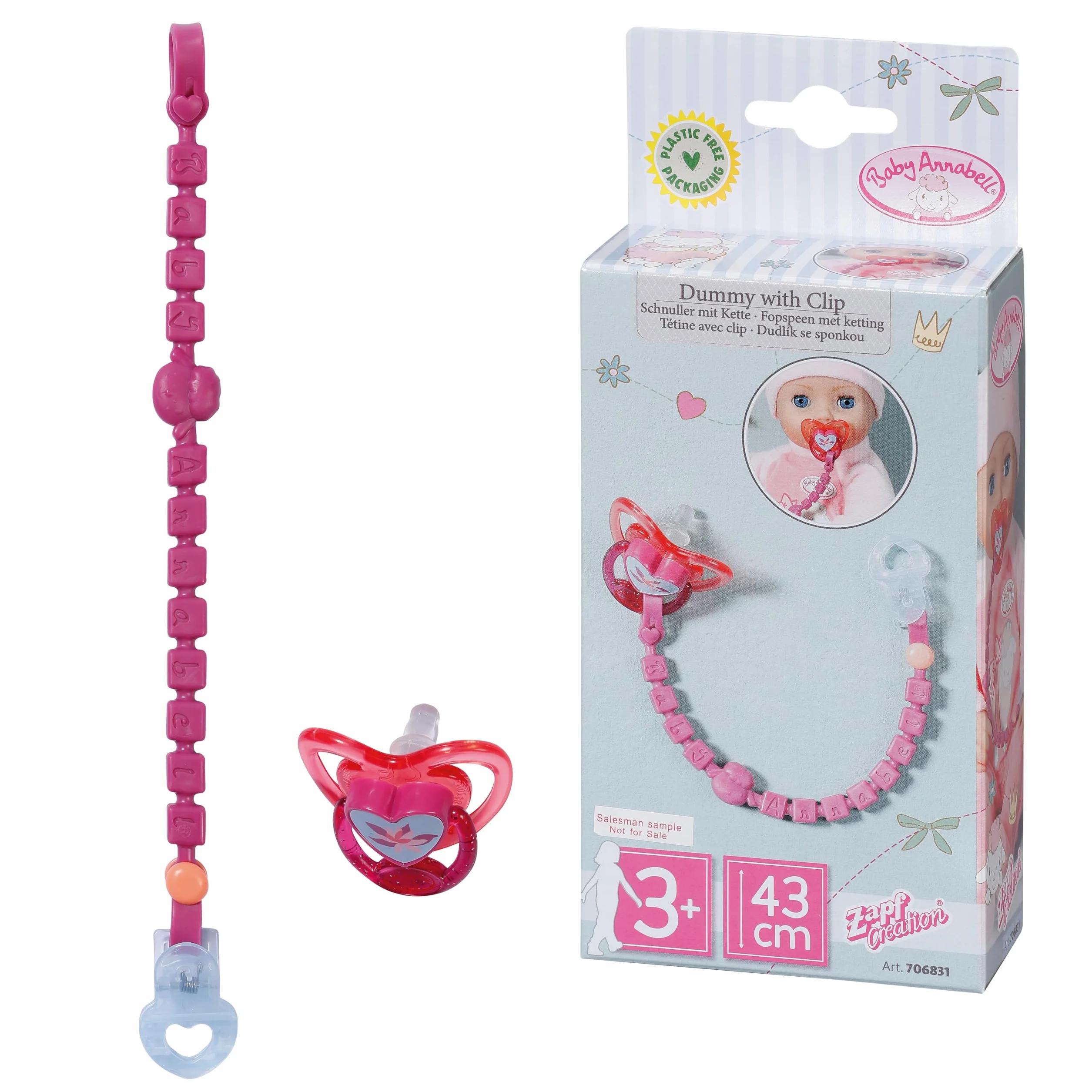 Baby Annabell Smoczek z klipsem 706831 – oryginalne akcesorium zaprojektowane dla małych dzieci – zawiera koraliki – odpowiedni dla dzieci w wieku od 3 lat, wielokolorowy