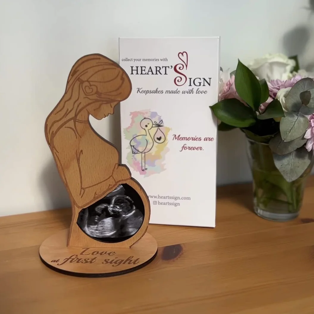 Heart's Sign Ramki do skanowania dla niemowląt – ramki do zdjęć dla niemowląt, prezenty ciążowe dla przyszłej mamy, unikalne prezenty dla dzieci (naturalne drewno)