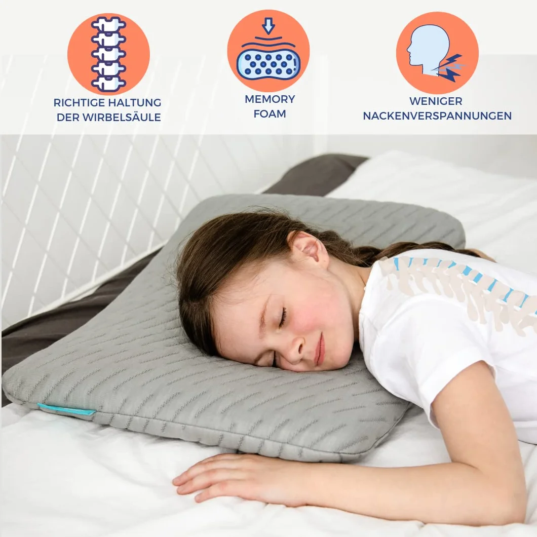 Ortopedyczna poduszka dla dzieci o wysokości 5 cm z poszewką z bambusa | Najwyższej klasy poduszka pod głowę dla dzieci z pianką Memory Foam