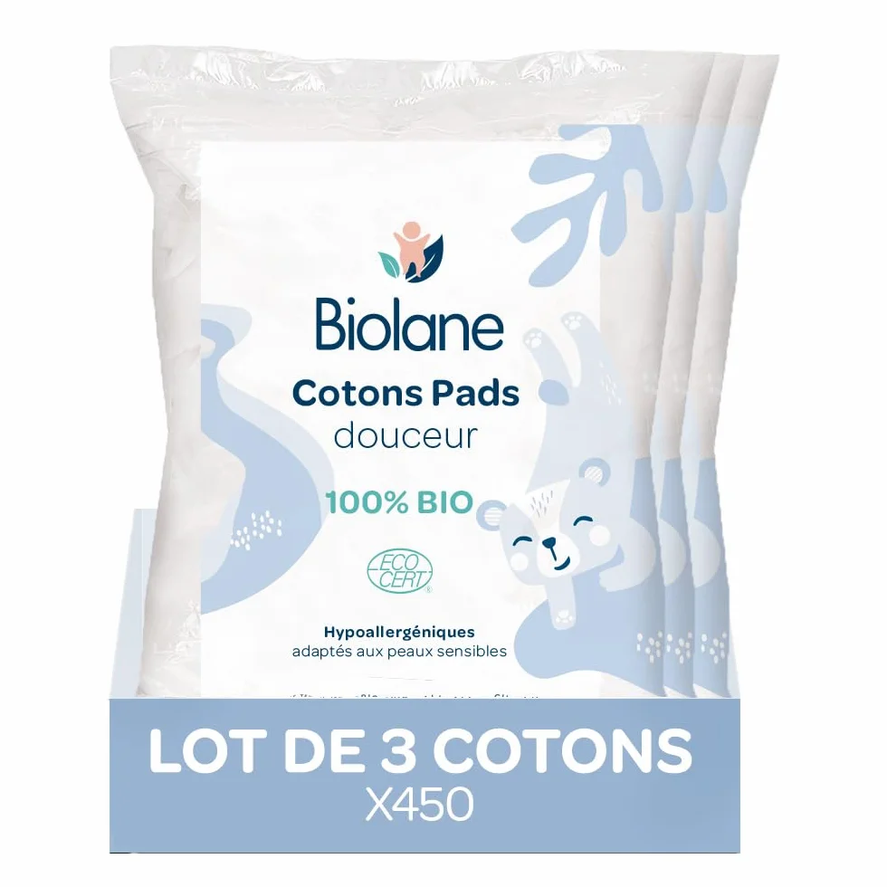 BIOLANE Zestaw 3 bawełnianych wkładek do pieluch 100% organicznych bawełna skóra wrażliwa