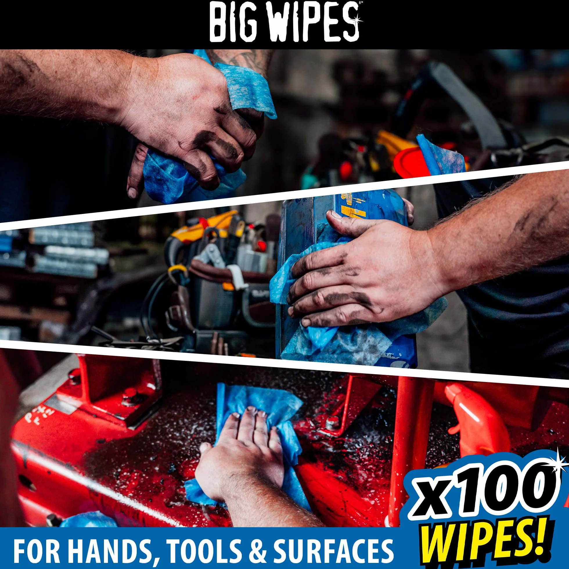 Big Wipes Heavy-Duty ProPlus dwustronne chusteczki do czyszczenia, odporne na działanie przemysłowe, antybakteryjne i trwałe, niebieskie, 80 sztuk