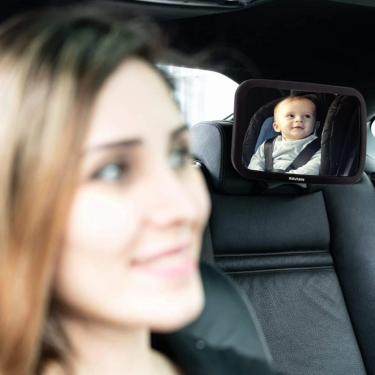 RAVIAN Specchio per Auto per Bambini per Sedile Posteriore - Specchio per seggiolino Auto più Sicuro con Vista cristallina, infrangibile