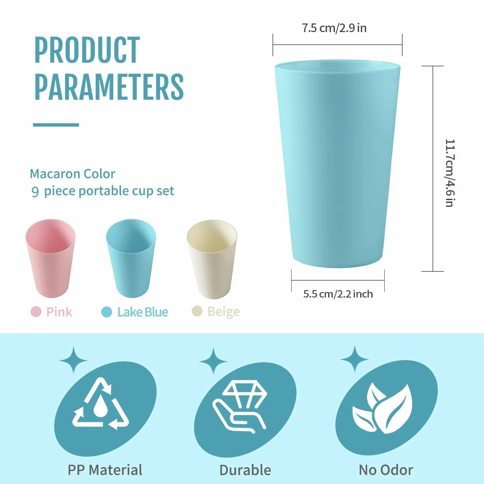 Plastikowe szklanki 9 x 430 ml - plastikowe kubki dla dzieci - nietłukące się kubki dla dzieci - zestaw kubków wielokrotnego użytku - idealny na urodziny i kemping