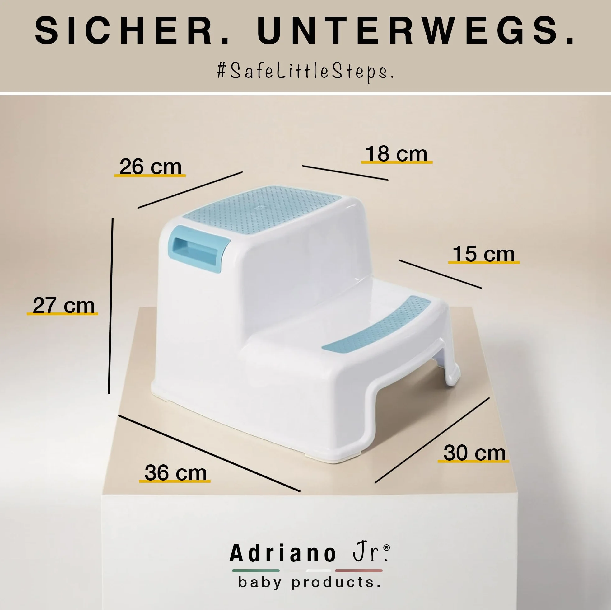 I taboret do chodzenia dla dzieci, 2-stopniowy stołek dla dzieci, wysokość 26 cm, nośność 80 kg, gumowana powierzchnia schodu, taboret do łazienki, z uchwytami do noszenia, dla