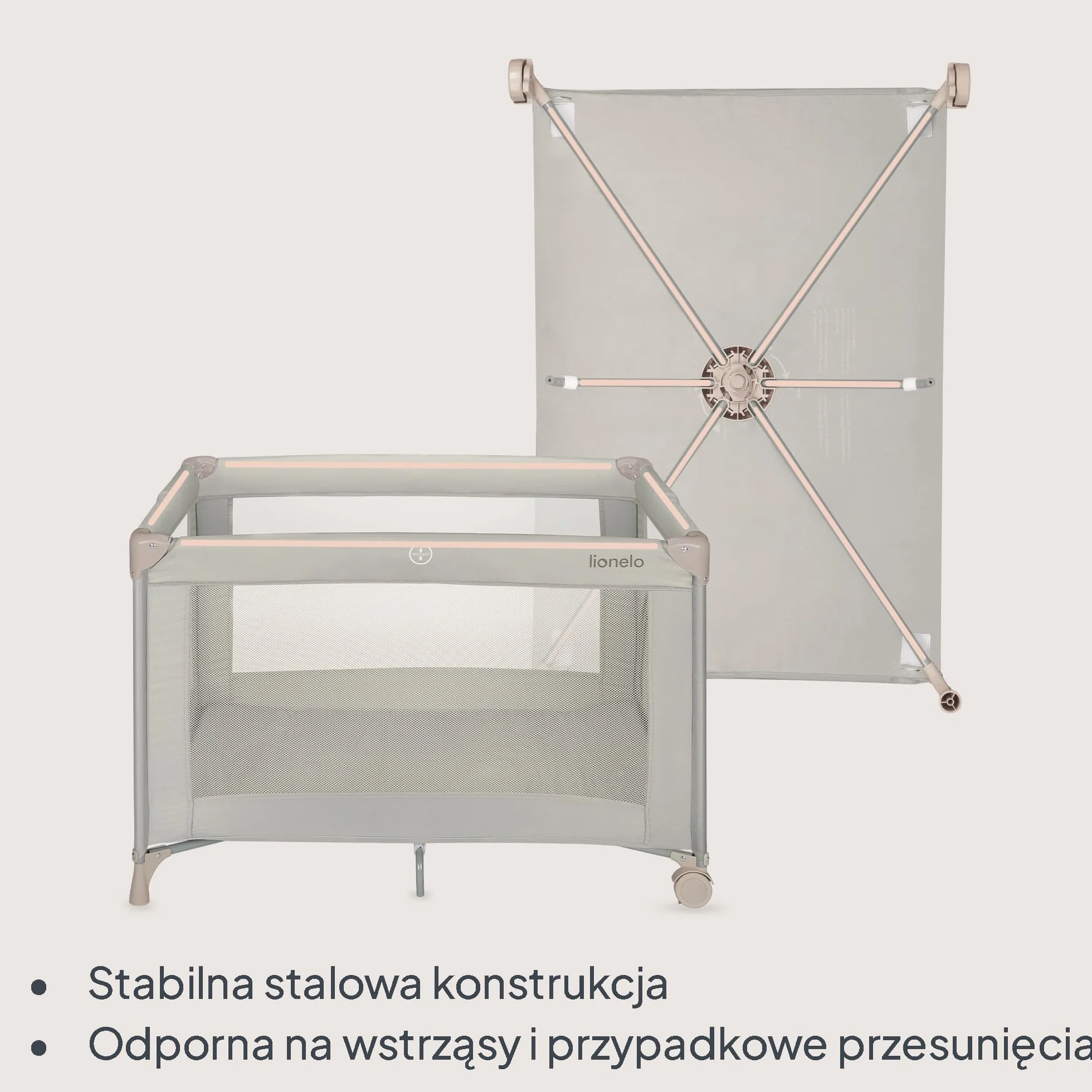 Lionelo Amelie dziecięce łóżeczko podróżne od urodzenia do 15 kg, małe, składane, miękki materac składany, 100,5 x 70,5 cm, 2 koła, boczne wejście, torba podróżna