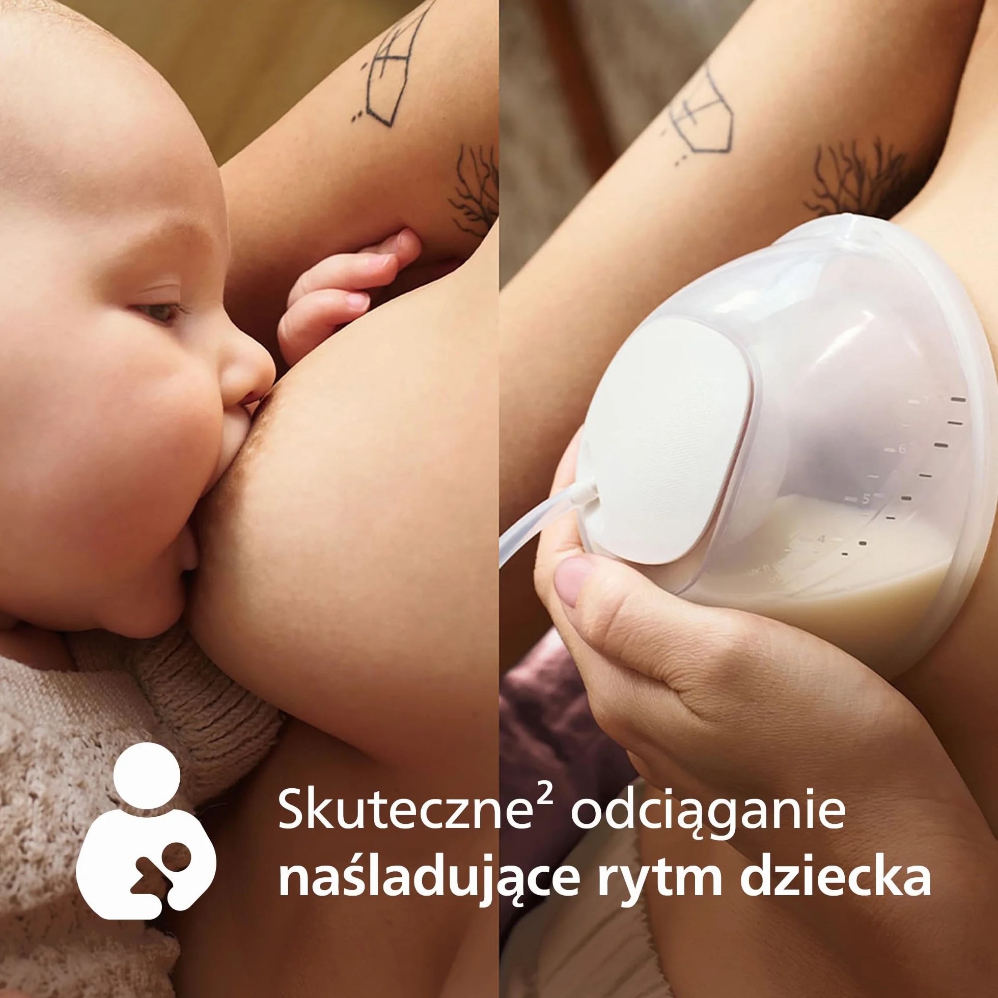 Philips Avent zestaw startowy laktatora niewymagający użycia rak, silnik klasy szpitalnej, naśladujący rytm picia dziecka, odciąganie do 85 razy na minutę, SCD553/11