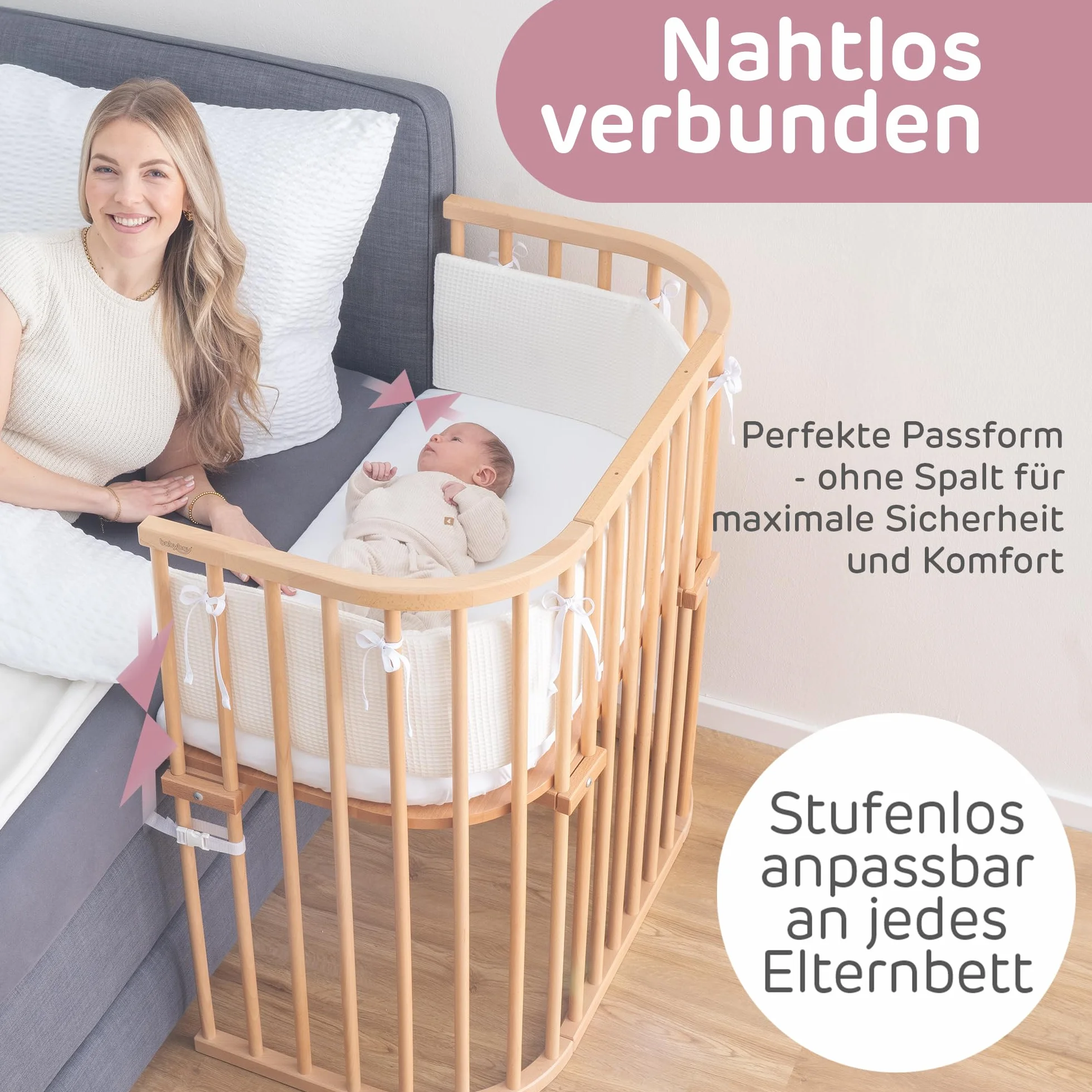 Cododo Babybay Boxspring z litego drewna bukowego I Bezstopniowa regulacja wysokości do łóżeczka dziecięcego z regulacją i ekologicznie rozwijającego się wraz z dzieckiem, lakierowane naturalnie