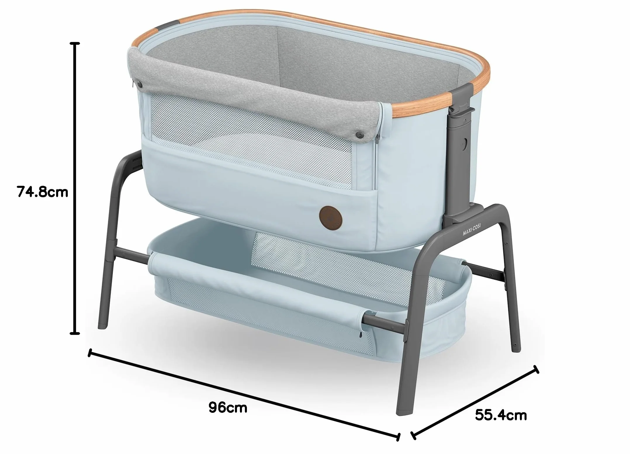 Maxi-Cosi Iora Łóżeczko Przystawka, Co-sleeper , 0–6 mies., maks. 9 kg, 4 Poz. Odchylenia i 5 Wysokości, Łatwe Przesuwanie, Wygodny Materac, Duży Kosz, Łatwe Przenoszenie, Essential Grey