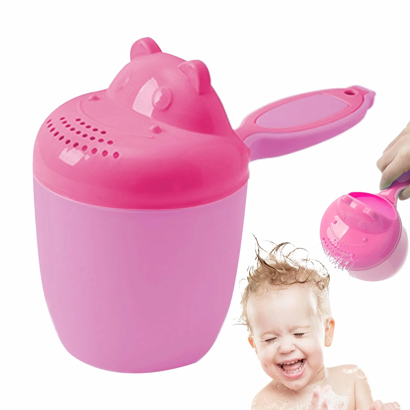 Baby Bath Cup, Toddler Rinse Jug, Cartoon Pourer Design, Thickened Safety Feature for Hair Washing and Bathing, Shower Rinsing, Kids Bath Time Acessories 215.17 Inch Pink, Green