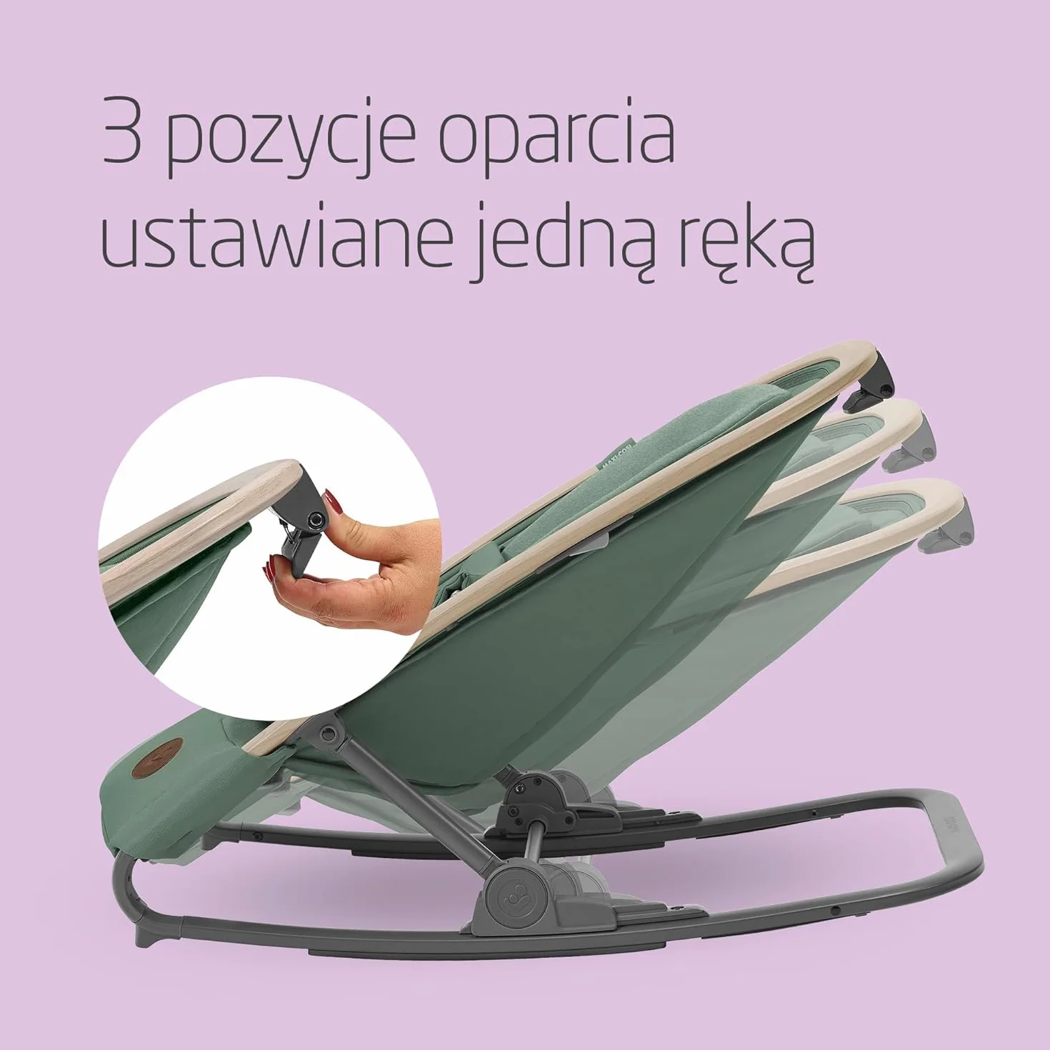 Maxi-Cosi Bujaczek Leżaczek Kori 2 w 1, 0–2 lata, 15 kg, 3 pozycje odchylania, Uprząż Easy-in, Lekki Kompaktowy, Beyond Green