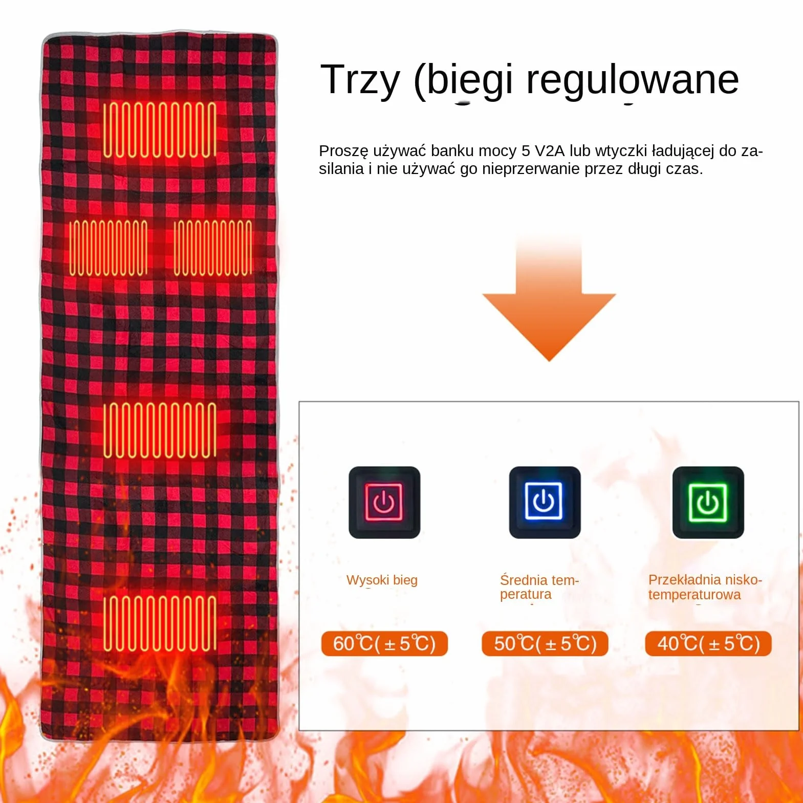 Podgrzewana Wkładka Do Śpiwora 3 Regulowane Poziomy Temperatury Nieślizgający Się Grzewczy Elektryczna Mata Grzewcza