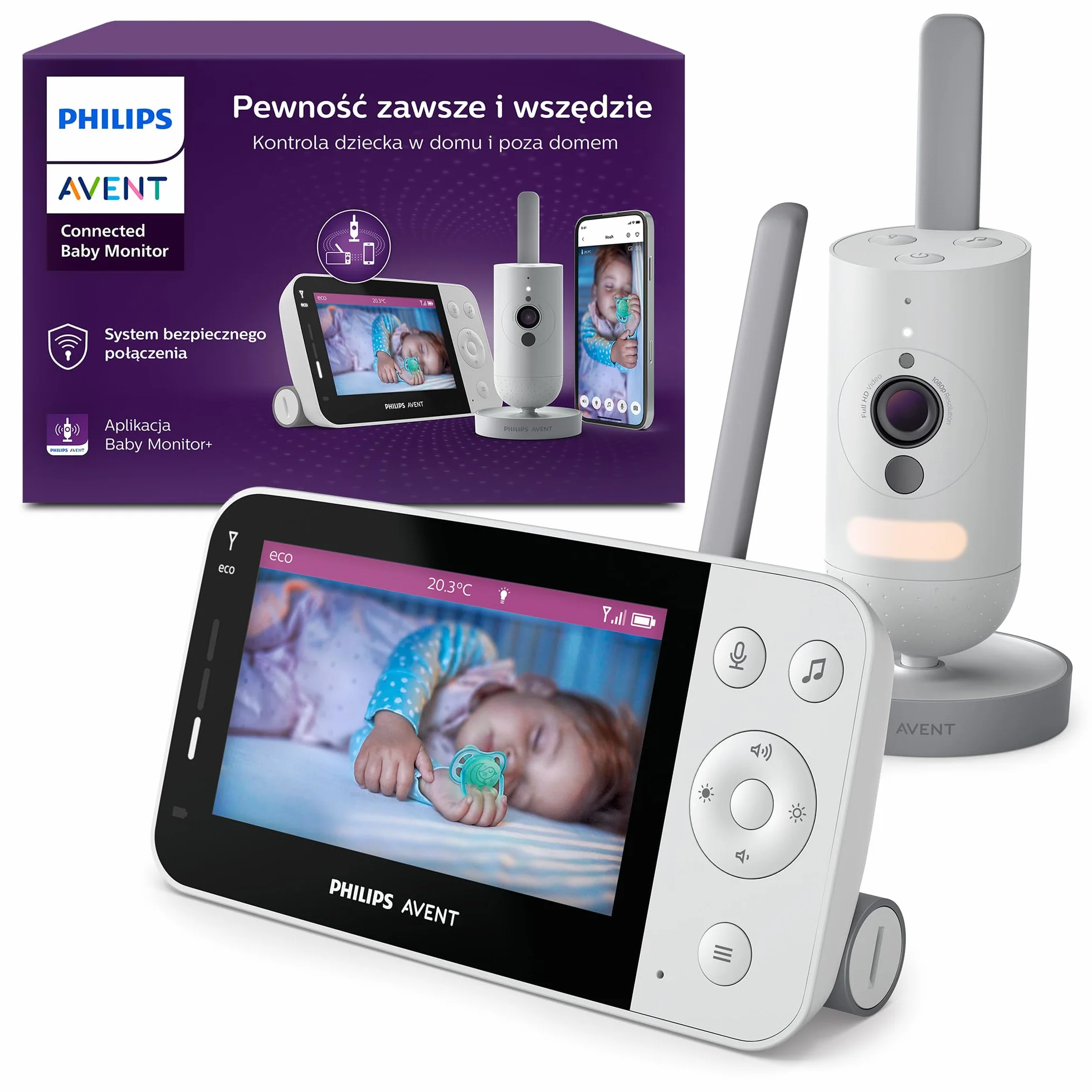 Philips AVENT Niania Wi-Fi HD SCD951/26 noktowizor dwukierunkowy dźwięk 12h Eco