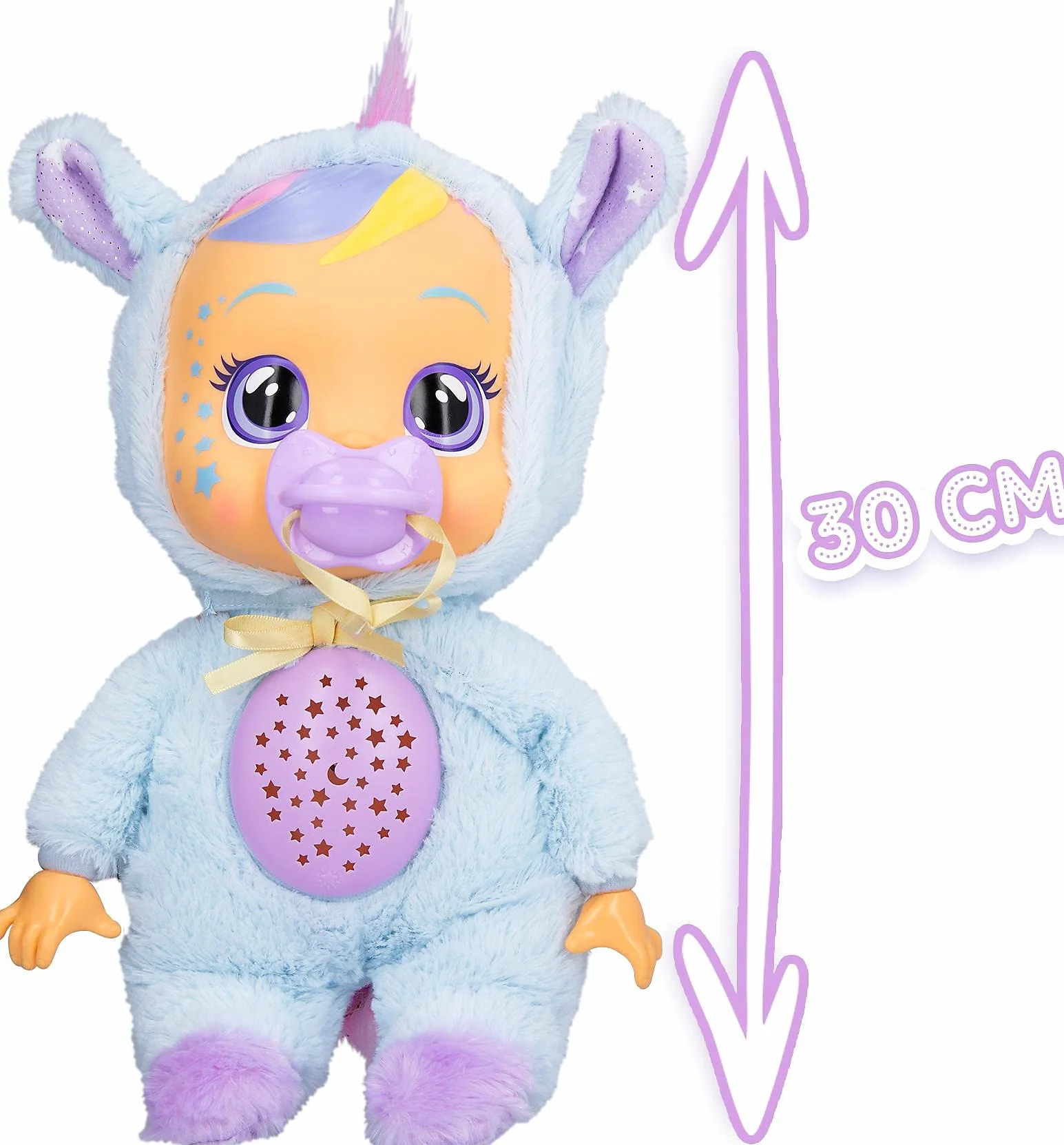 CRY BABIES Goodnight Gwiaździste niebo Jenna/Sleepy Time lalka niemowlęca ze światłami LED, łzy, kołysanki i projektor gwiazd, lampka nocna - lalka na dobranoc dla dzieci w wieku 18 m