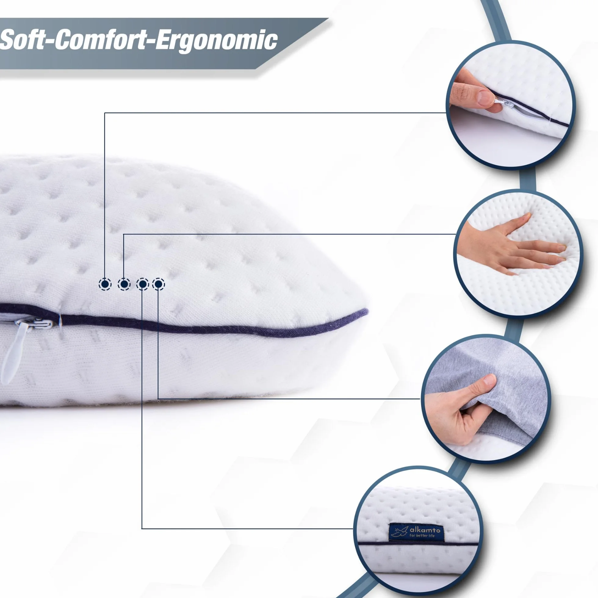 alkamto® Ergonomiczna poduszka dla dzieci, 66 x 33 cm, Öko-Tex, płaska poduszka dla dzieci i małych dzieci od 2 lat (60 x 33 x 6 cm) (60 x 33 x 6 cm)