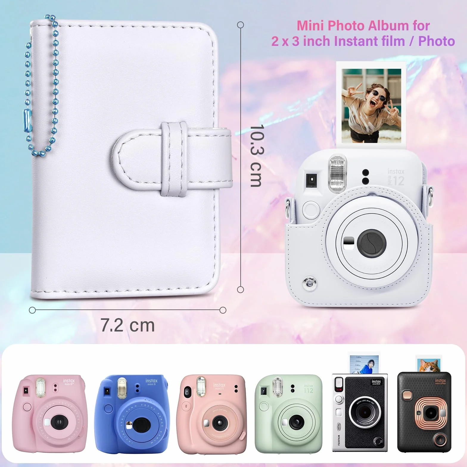 Mini album fotograficzny z 32 kieszeniami, kompatybilny z Fujifilm Instax Mini Film, Instax Mini 12, 99, 70, 7s, 8, 8+, 9, 11, 25, 50s, 90, przenośny, mini album fotograficzny z brelokiem