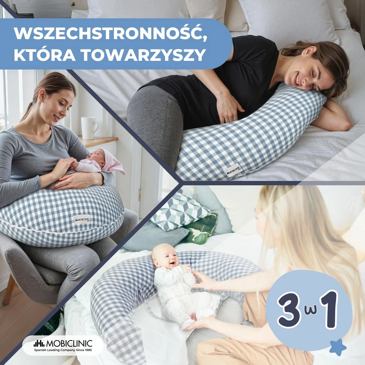 Mobiclinic Poduszka do Karmienia Piersią XXL 3 w 1 150 cm Bawełna Regulowane Paski Wielofunkcyjna