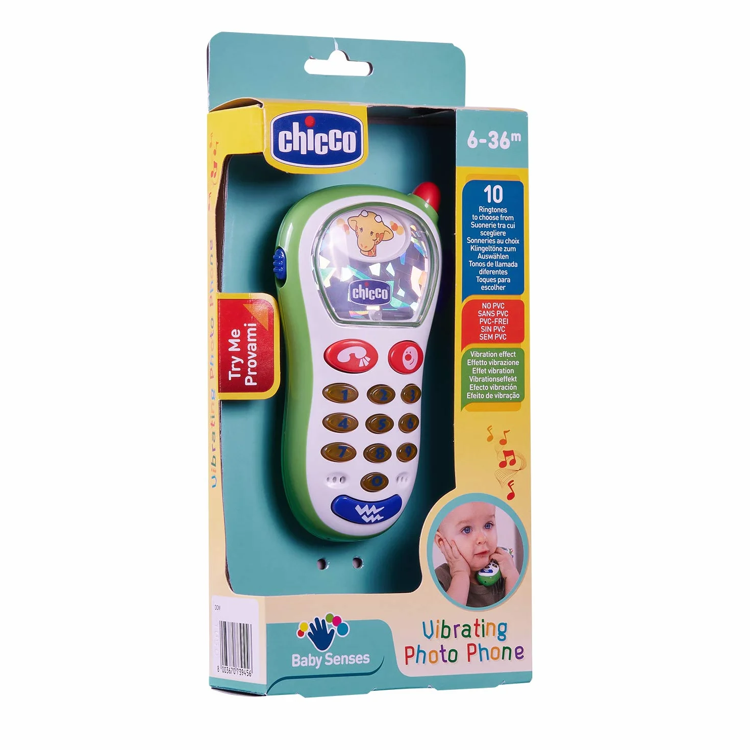 Chicco Zabawkowy Telefon z Aparatem Fotograficznym, Światłami i Dźwiękami, 10 Dzwonkami, Dla Dzieci 6 m- 3 lata