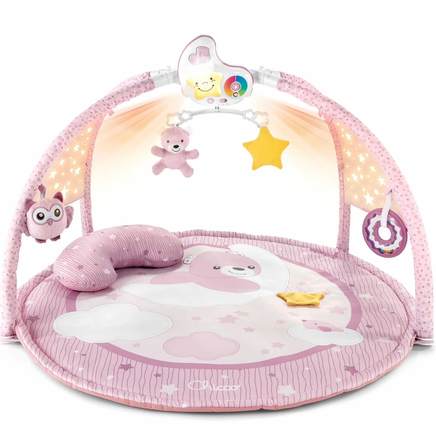 Chicco Mata dla Niemowlaka 3w1,z Projektorem Gwiazdek, Lampką Nocną z Relaksującą Muzyką, dla dzieci 0+m, Różowa