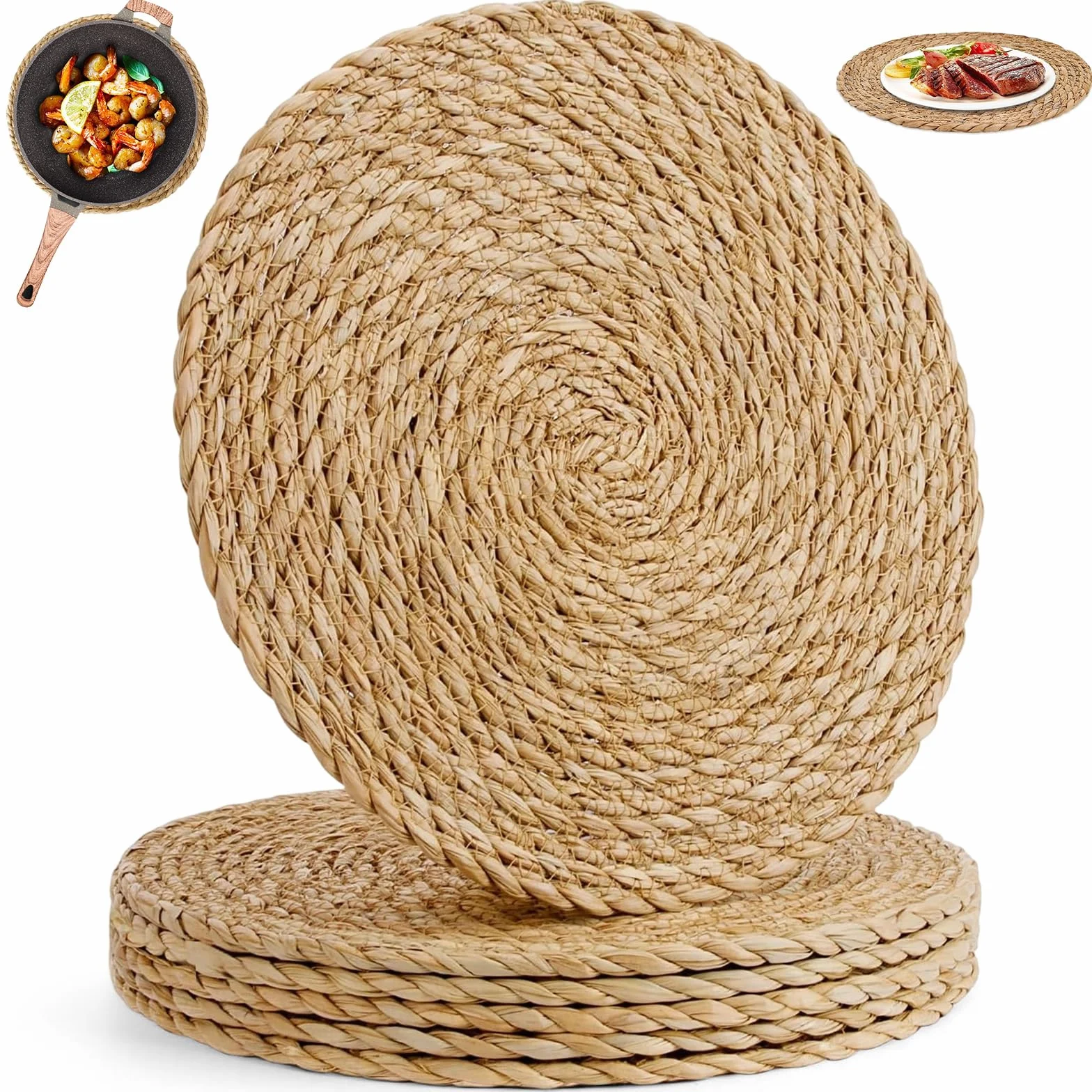 Okrągłe podkładki z wikliny hiacynt wodny 30 cm boho na stół