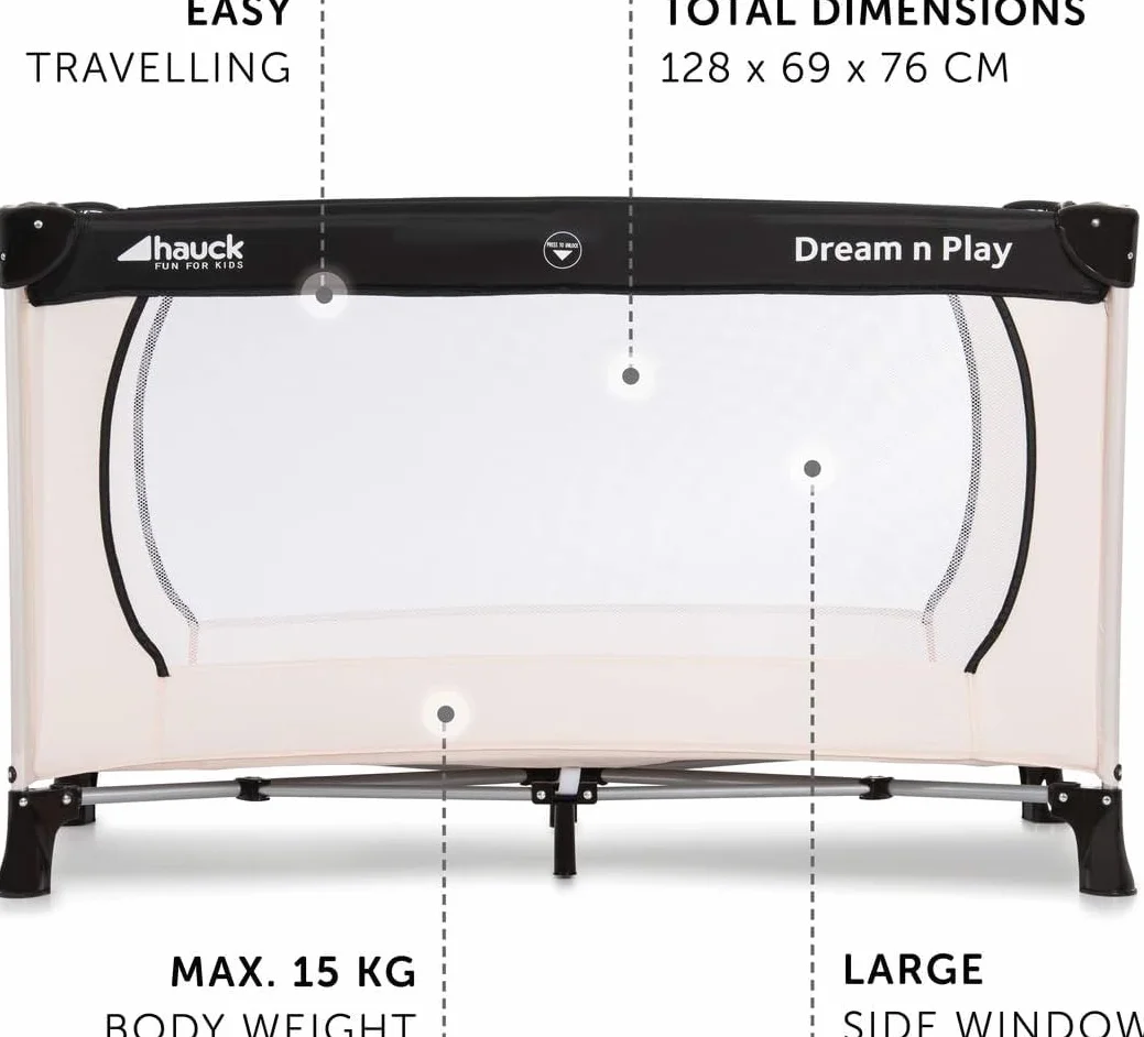 Hauck 603673 Dream N Play Plus Dziecięce Łóżko Turystyczne, 120 X 60 cm, Beżowy