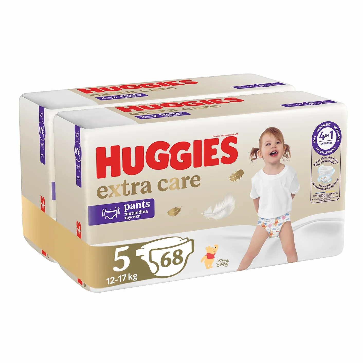 Huggies Extra Care Pants Pieluchomajtki rozmiar 5 (12-17 kg) 68 szt.