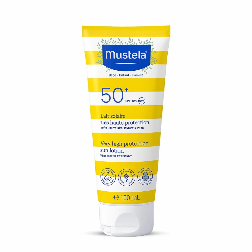 Mustela - Krem przeciwsłoneczny o bardzo wysokim współczynniku ochrony SPF 50+, do twarzy i ciała dla niemowląt i dzieci, 100 ml