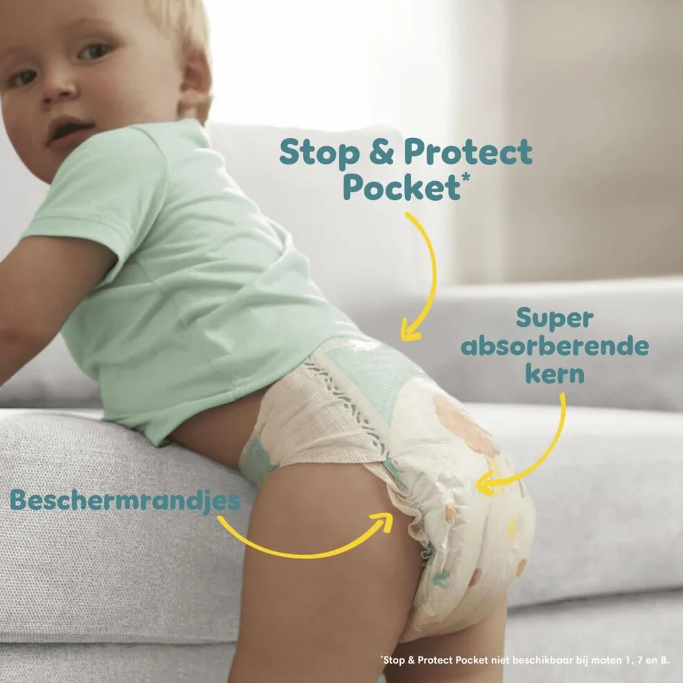 Pampers Pieluchy rozmiar 8 (17 kg+) Baby-Dry, bardzo duże, pudełko miesięczne, do 12 godzin, kompleksowa ochrona przed wyciekiem, 120 sztuk (1 opakowanie)