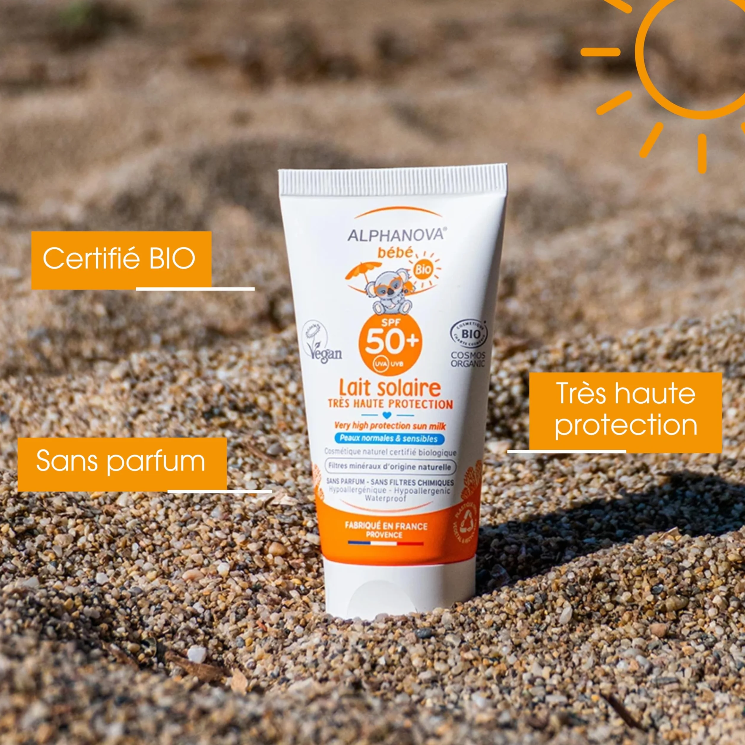 Alphanova Sun Bio, Baby Sun Milk - SPF 50+, 4,4 uncji