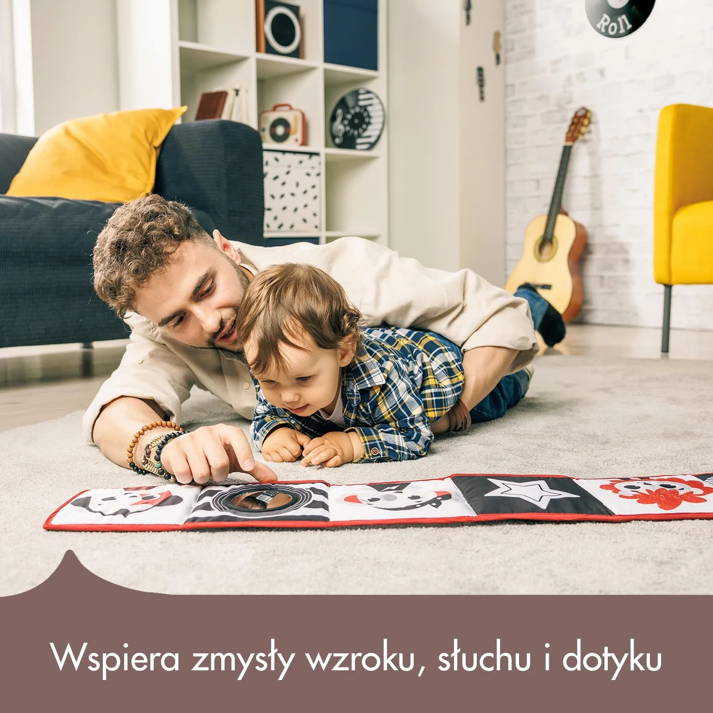 Tiny Love Dwustronna pierwsza kiążeczka, Książka dla niemowląt, 0+ miesięcy, Książka sensoryczna, Czarno-biały wzór, 2-stronna, 6 aktywności, Rozwój zmysłów i wzroku, Czas na brzuszku, Tiny Rockers