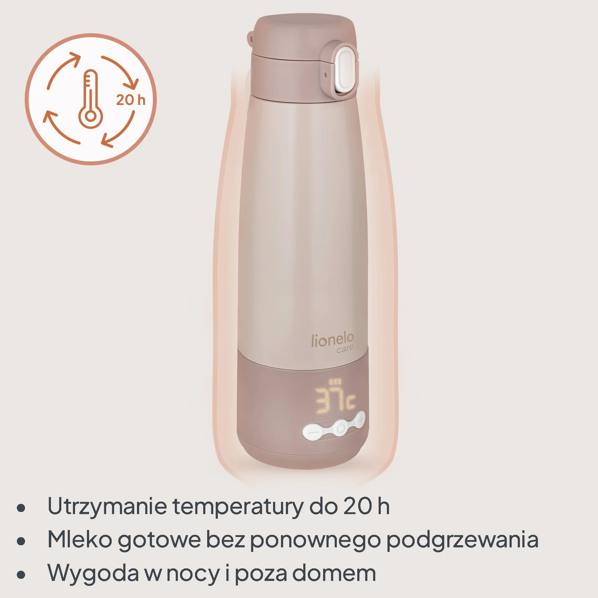 Lionelo Thermup przenośny podgrzewacz do butelek bezprzewodowy stal nierdzewna 37-55°C