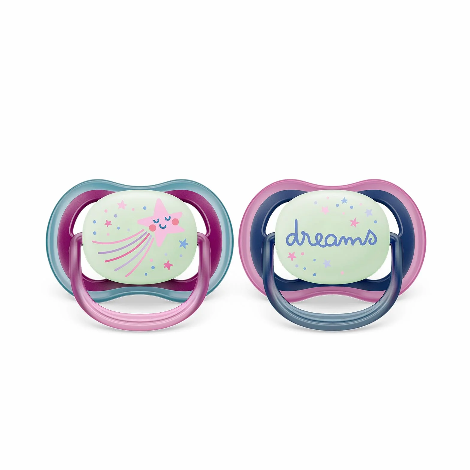 Philips Avent Smoczek Ultra Air - 2x lekkie, przepuszczające powietrze, świecące w ciemności smoczki dla dzieci w wieku 6–18 miesięcy bez bisfenolu A, z etui ze sterylizatorem (model SCF376/14)
