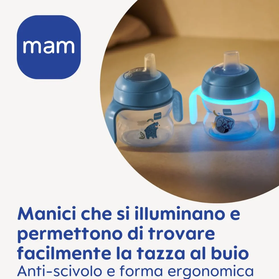 MAM Hold My Bottle Day & Night, Rozświetlające w Ciemności Uchwyty, Kompatybilne z Butelkami i Trainerem, Antypoślizgowe i Ergonomiczne, 0+ Miesięcy, Różowy i Neutralny