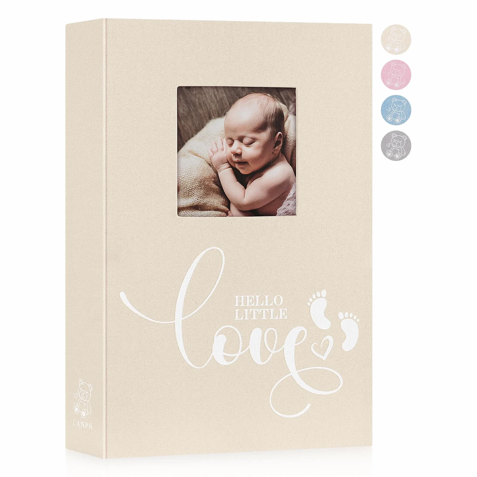Lanpn Album na zdjęcia dla niemowląt, lniany, twarda okładka, z miejscem do pisania notatek, fotoksiążka Bebe, wsuwana książka z obrazkami, ultradźwięki, prezent na baby shower, beżowy