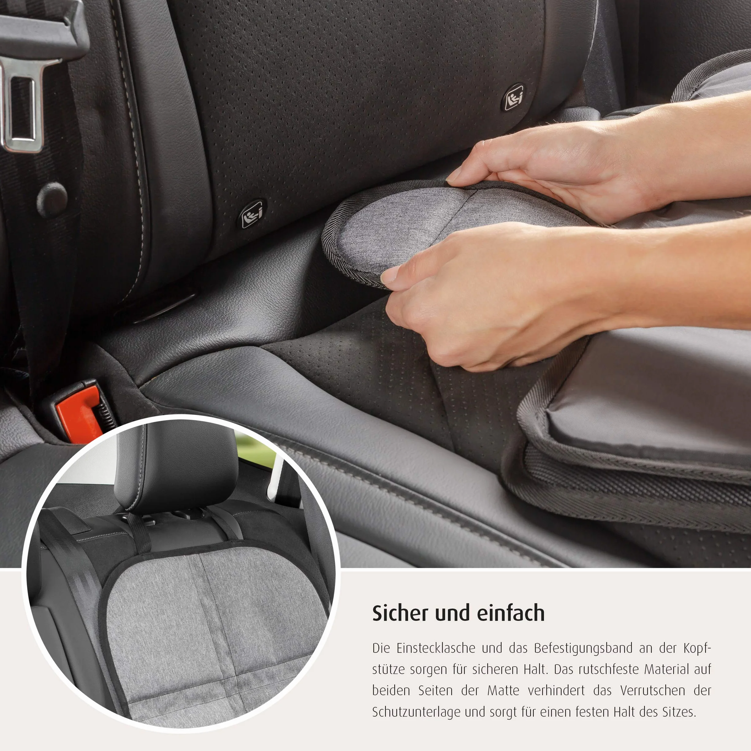 reer Podkładka pod fotelik dziecięcy TravelKid MaxiProtect, podkładka ochronna na fotel samochodowy z ochroną oparcia, antypoślizgowa podkładka, nadaje się do wszystkich tradycyjnych modeli, szara