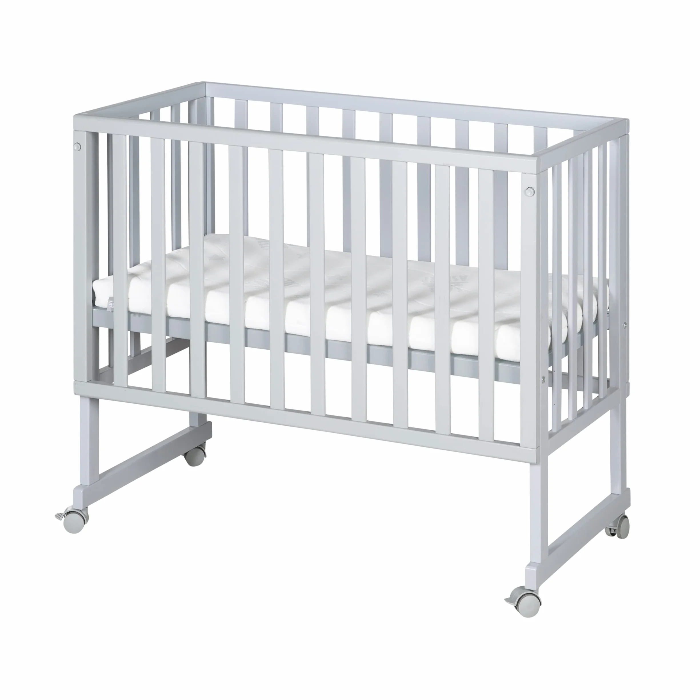 roba Cododo Łóżko 45 x 90 cm safe asleep 3 w 1 - Regulowana wysokość - Kompletny zestaw z łóżeczkiem, materacem, płotą płócienną i kółkami hamulcowymi - drewno szare