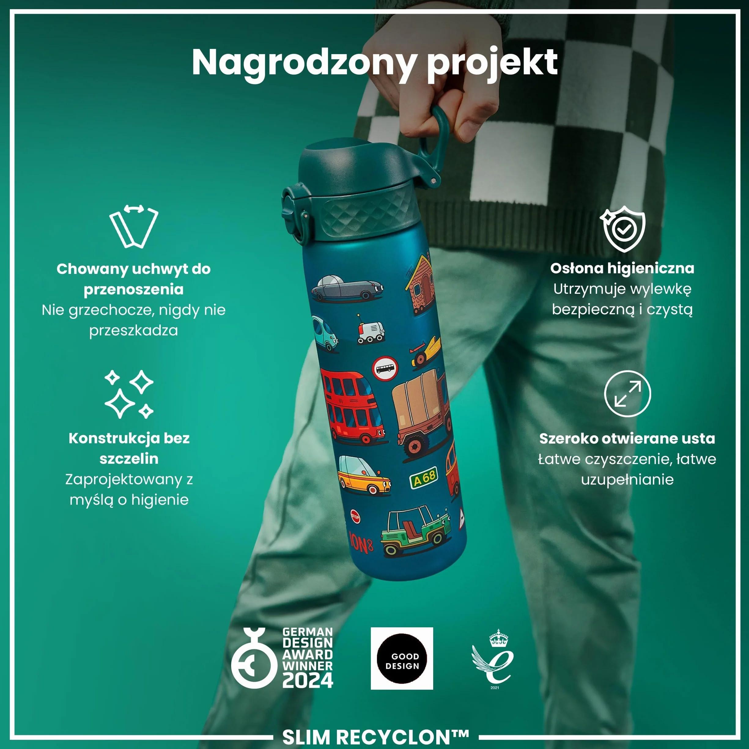 ION8 Butelka na Wodę 500 ml Szczelna Bez BPA Łatwe Czyszczenie