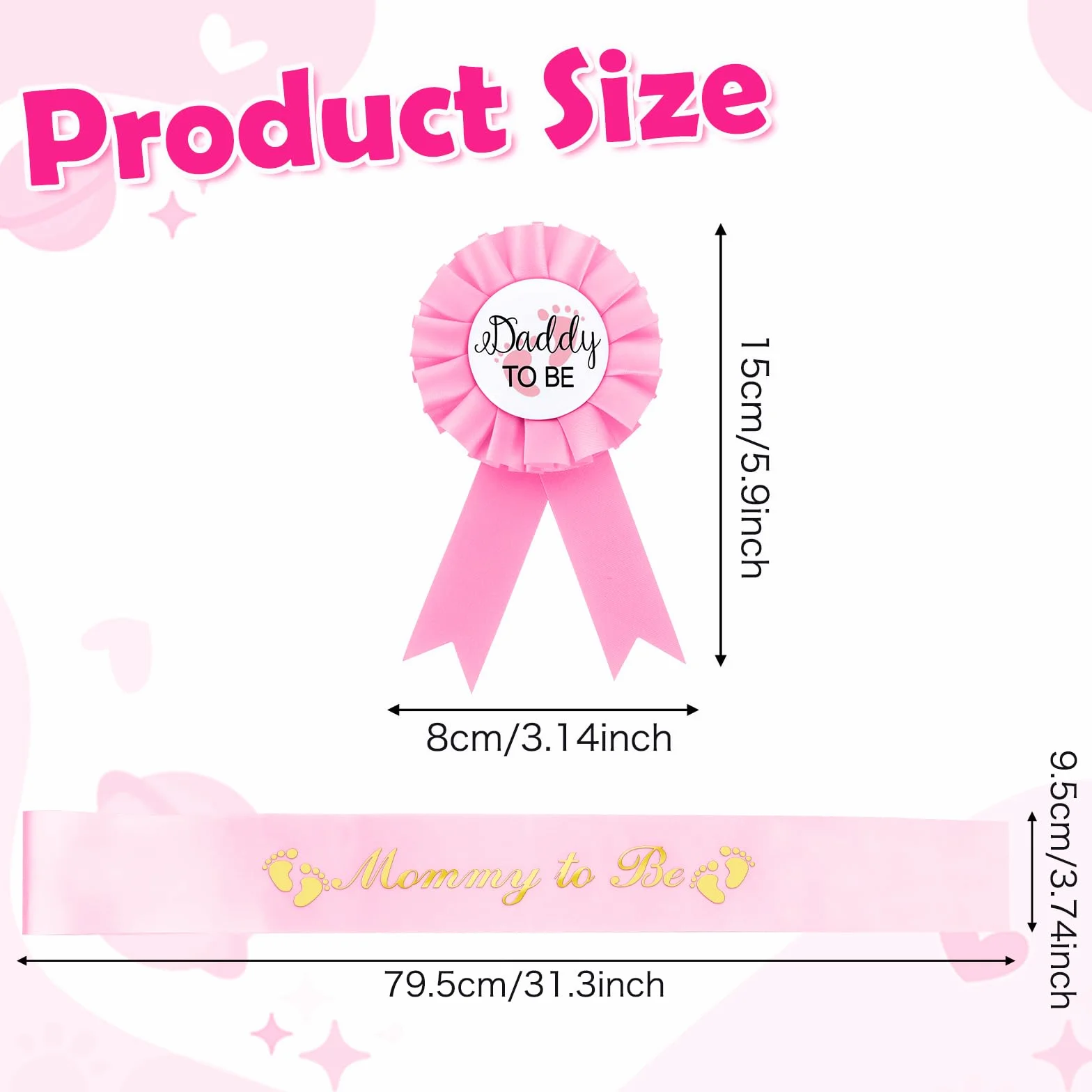 Szarfa Mom to Be Złote Brokatowe Litery Odznaka Expecting Dad Zestaw Dekoracja Baby Shower Różowy