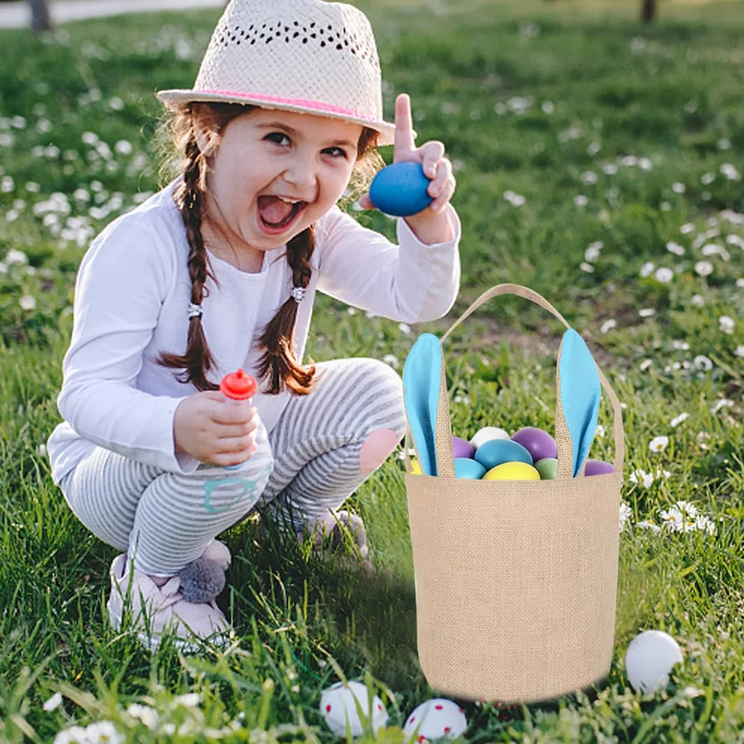 Wishstar Wielkanocny kosz z tkaniny, uszy królika, 2 sztuki, niebieski i różowy