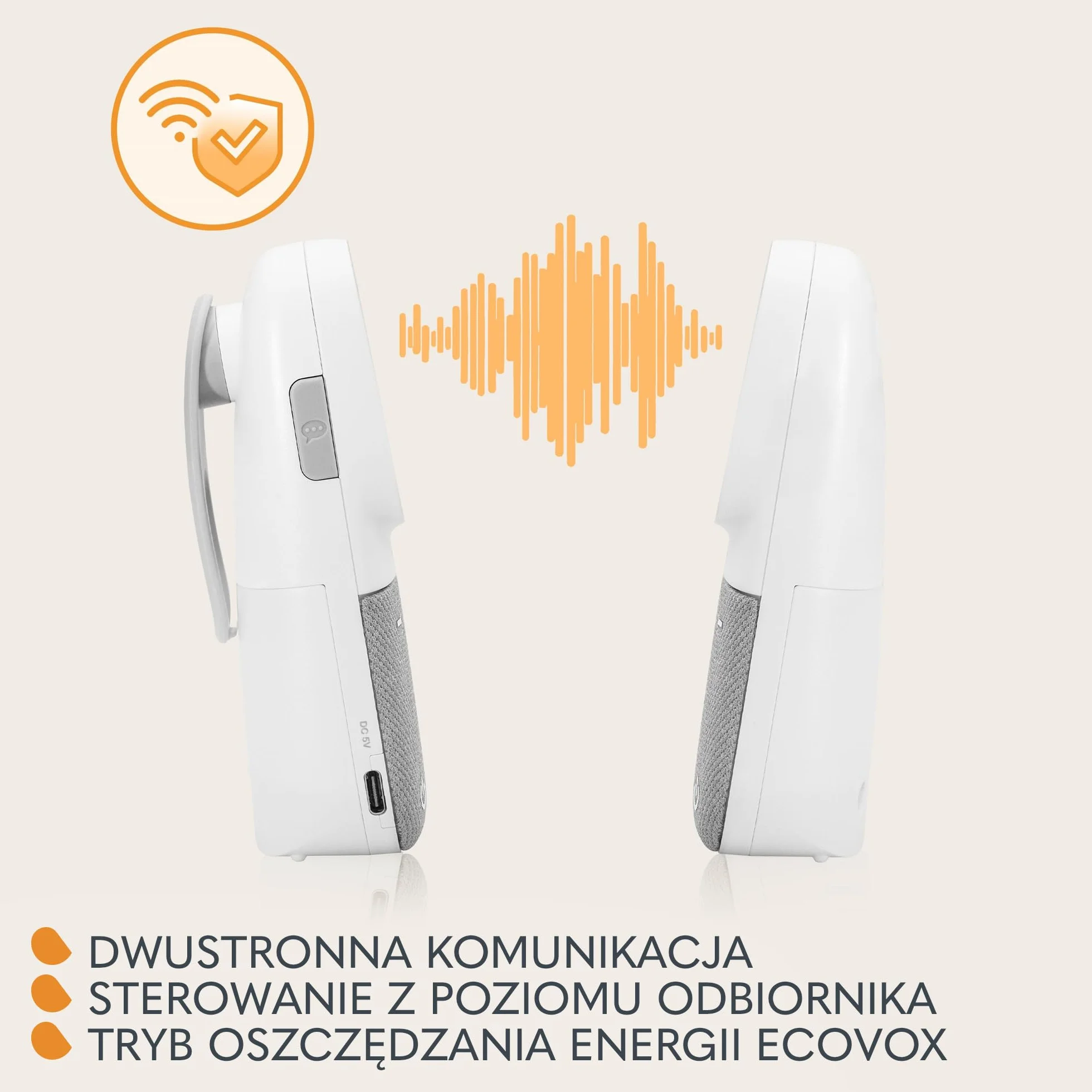 LIONELO Babyline 2.2 Niania Elektroniczna Audio z Lampką Nocną, Zasięg do 400 m Dwustronna Komunikacja Tryb Oszczędzania EcoVox, Alarmy, Bateria do 12 h, Regulacja Głośności