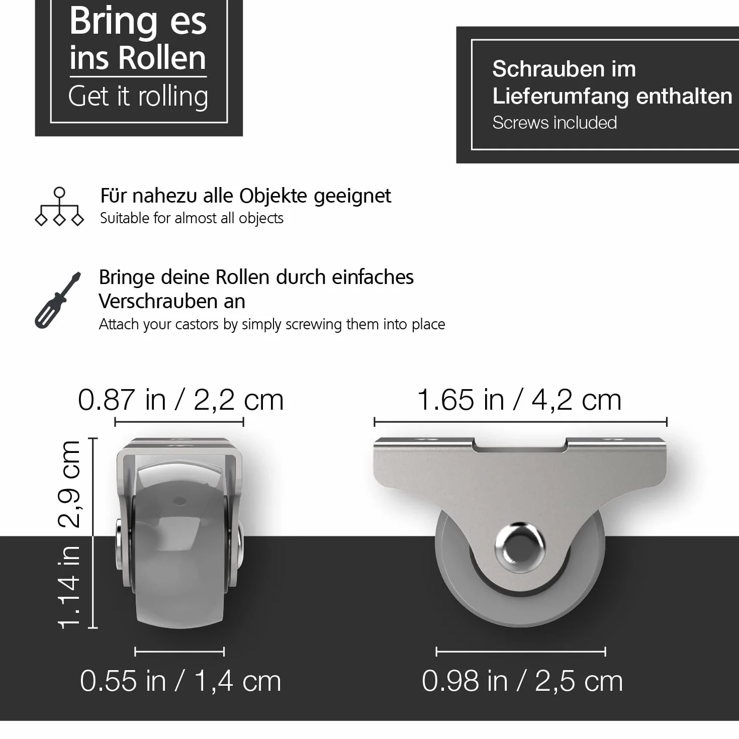 RAVN HAMAN Zestaw 8 Kółek do Mebli 25 mm - Mini Kółka do 10 kg - Małe Kółka Wewnętrzne - Skrzynkowe o Niskim Oporze Toczenia - Rolki Transportowe