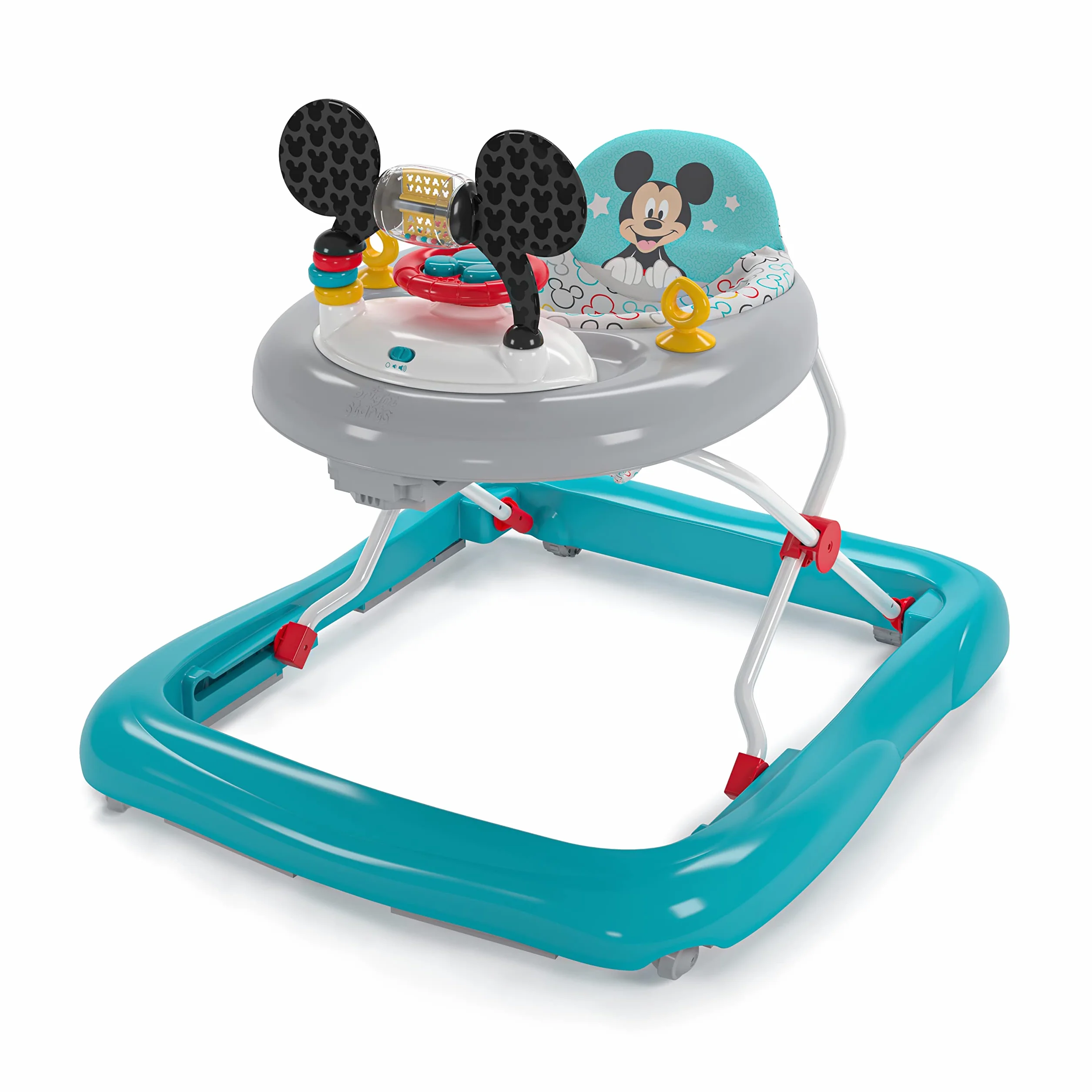 Bright Starts, Disney Baby, Myszka Miki, oryginalna bestie chodzik do aktywności 2 w 1, ze zdejmowaną stacją zabawkową ze światłami, piosenkami i dźwiękami, regulowana wysokość, łatwy do czyszczenia,