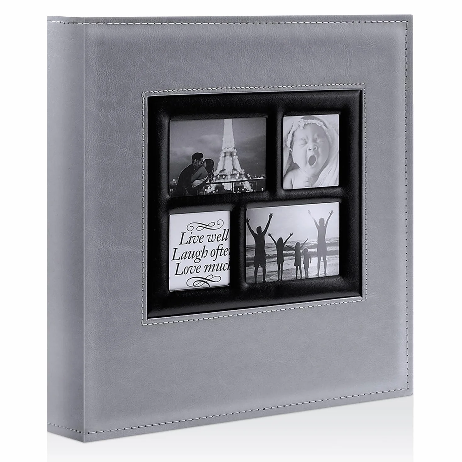 Ywlake Album fotograficzny 10 x 15 1000, bardzo duży XXL skórzany album do wkładania zdjęć pionowych i poziomych, szary