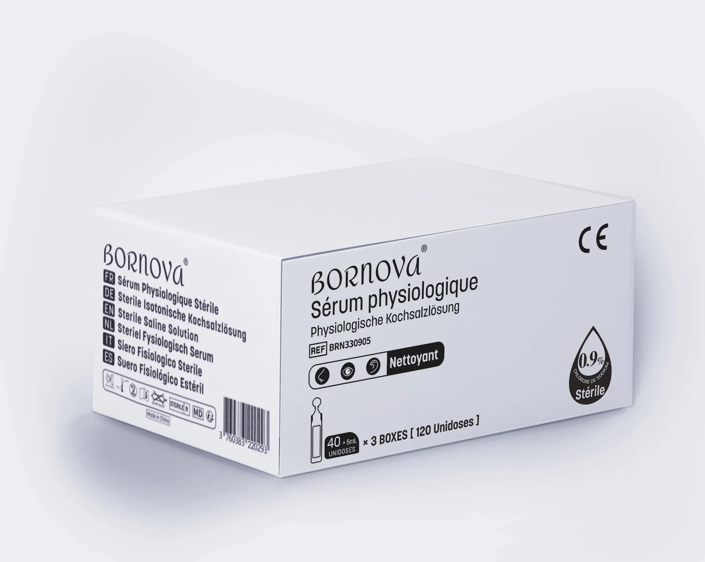 BORNOVA Serum Fizjologiczne Stosunek izotoniczny soli fizjologicznej Dziecko Niemowlę Zapobieganie przeziębieniu Ulga zatorach nosa Higiena oczu uszu Oczyszczanie ran (3 BOX, 120 Jednodawkowe Dawki)