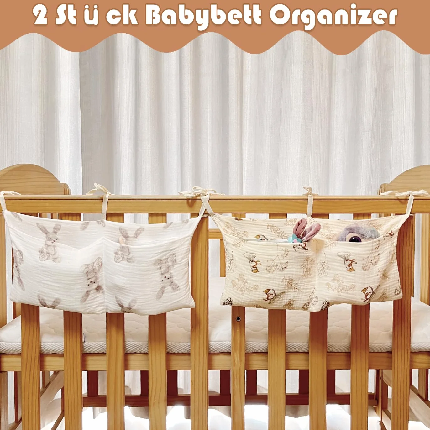 KAMHBE Organizer do łóżeczka dziecięcego wiszący 2 sztuki do przechowywania pieluch