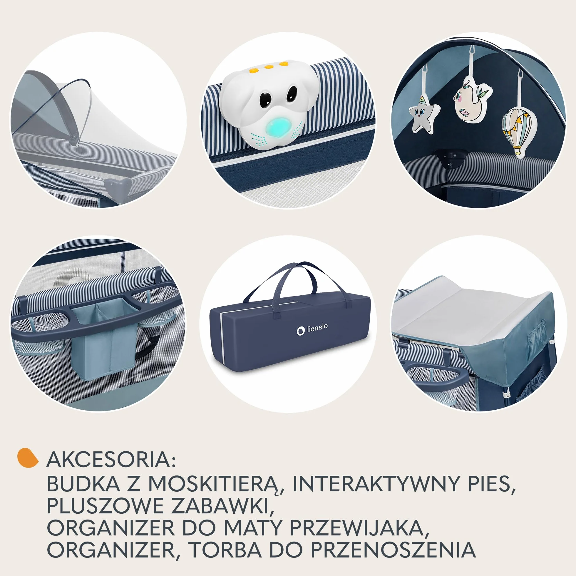 LIONELO Sven Plus 2 w 1, Łóżeczko Turystyczne, Przewijak, Moskitiera, Funkcja Bujania, Baldachim z Moskitierą, Zabezpieczenie przed Złożeniem, Wejście Boczne